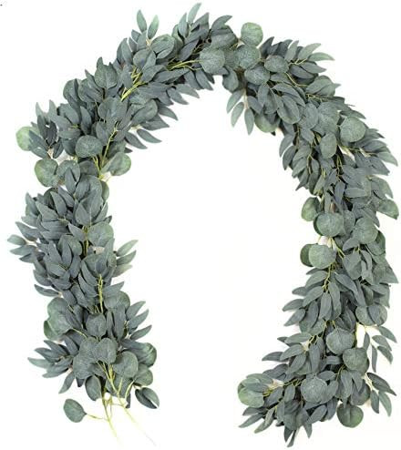 2 Pack - Artificial Eucalyptus Garland with Willow Vines, 6.5' Long Faux Eucalyptus Garland Green... | Amazon (US)