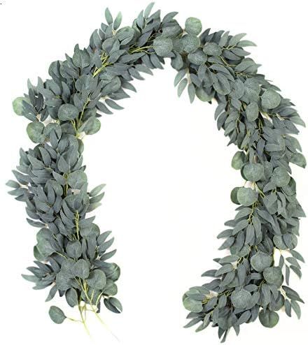 2 Pack - Artificial Eucalyptus Garland with Willow Vines, 6.5' Long Faux Eucalyptus Garland Green... | Amazon (US)