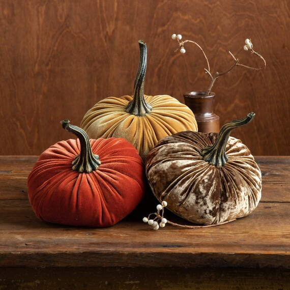 Large Velvet Pumpkins Set of 3 Modern Rustic Wedding Decor - Etsy | Etsy (US)
