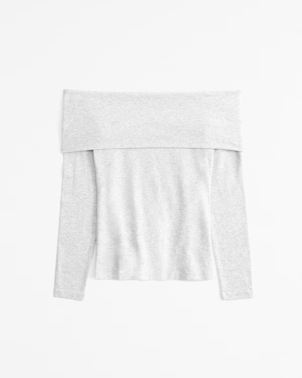 Women's Long-Sleeve Cotton-Blend Seamless Fabric Tuckable Off-The-Shoulder Top | Women's Tops | A... | Abercrombie & Fitch (US)
