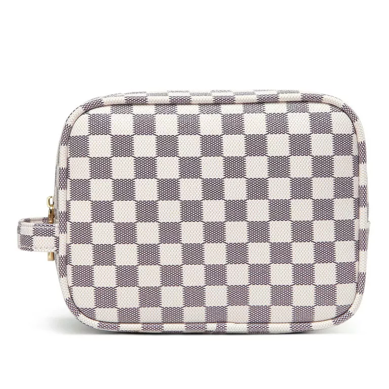 Daisy rose luxury best sale zip checkered keychain pouch