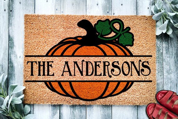 Read the full title
    Pumpkin Family Name Door Mat | Fall Doormat | Welcome Mat | Pumpkin Door ... | Etsy (US)