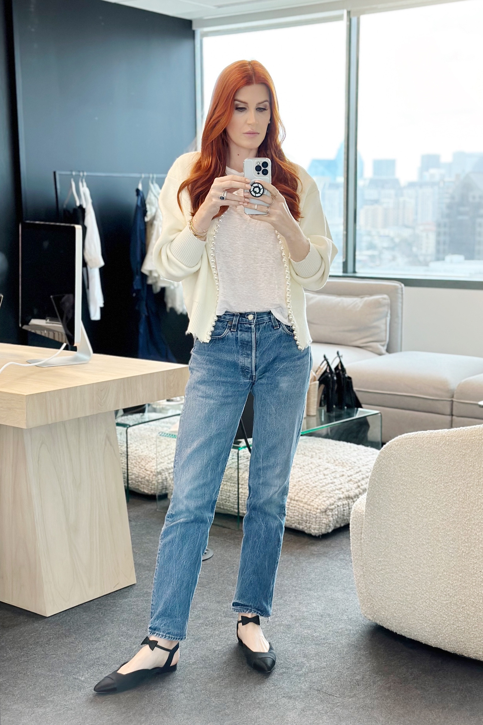 My pearl cardigan is subtle, unique and well priced. I wear it over tees and also over dresses for nicer events. It works so well for video calls and even going out with friends. Such a great buy! 
My shoes are old Chanel and my jeans are vintage so I tagged the most similar of each ❤️

#LTKSeasonal #LTKworkwear #LTKwedding