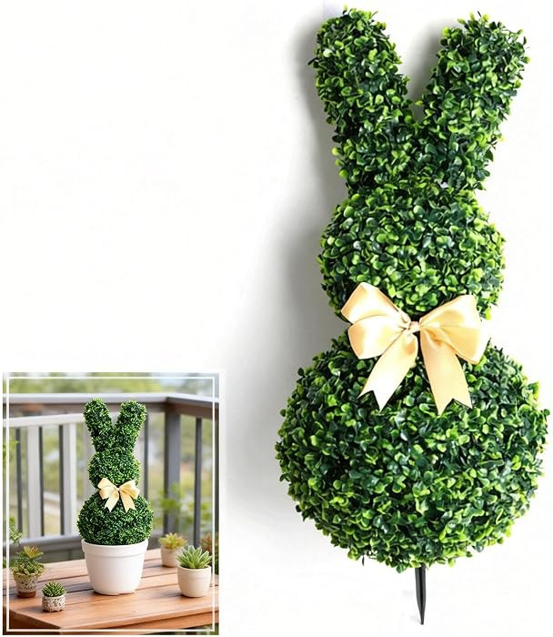 Artificial Easter Bunny Topiary Trees with Ground Spike,22inch UV-Resistant Easter Home Decor for... | Amazon (US)