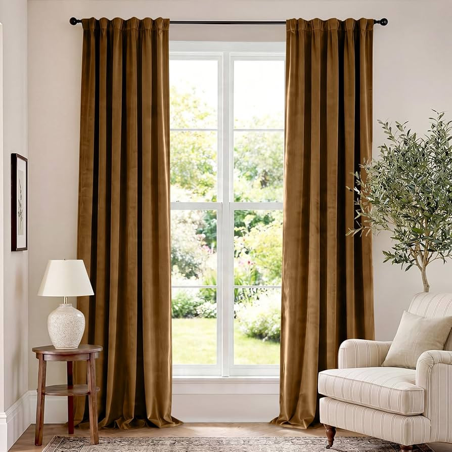 Lazzzy Velvet Blackout Extra Long Curtains Thermal Insulated Room Window Drapes Super Soft Luxury... | Amazon (US)