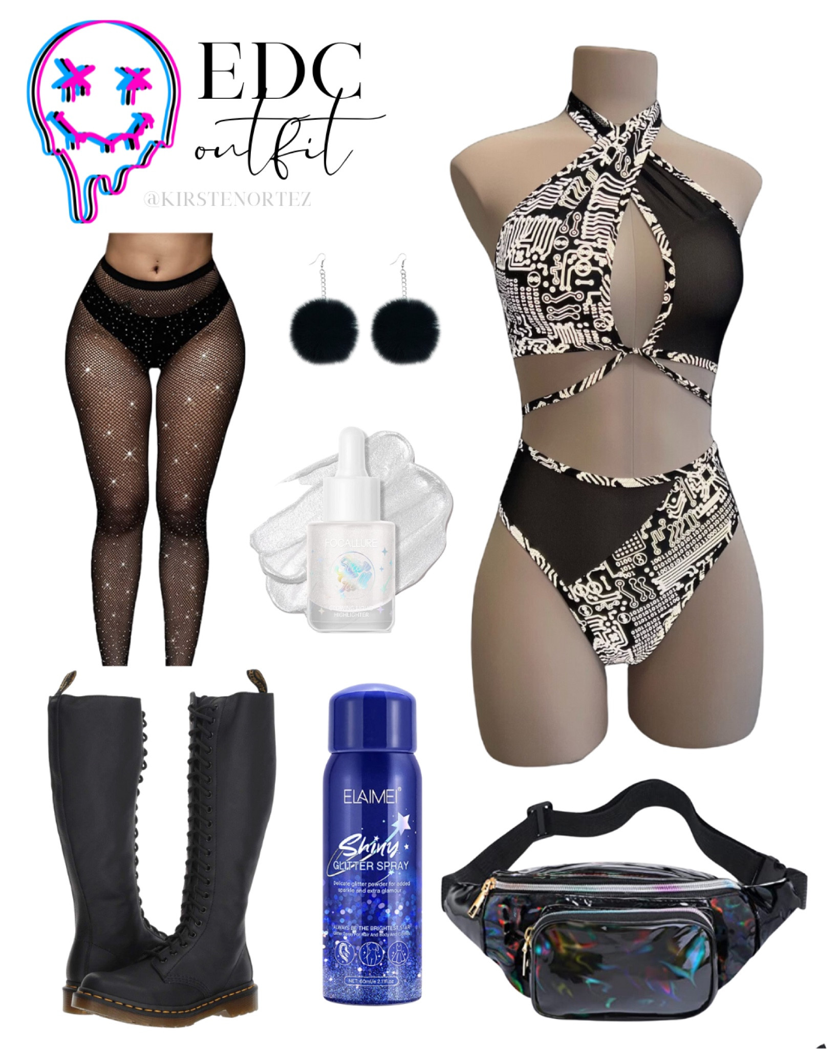 EDC outfit idea, EDC outfit, rave outfit idea, rave outfit, rave set, festival outfit idea, music festival outfit idea, Fanny pack, doc marten boots, lace up doc martens, tall doc marten boots, glitter tights, fishnet tights, body glitter, body glitter spray, rave boots

#LTKitbag #LTKFestival #LTKshoecrush