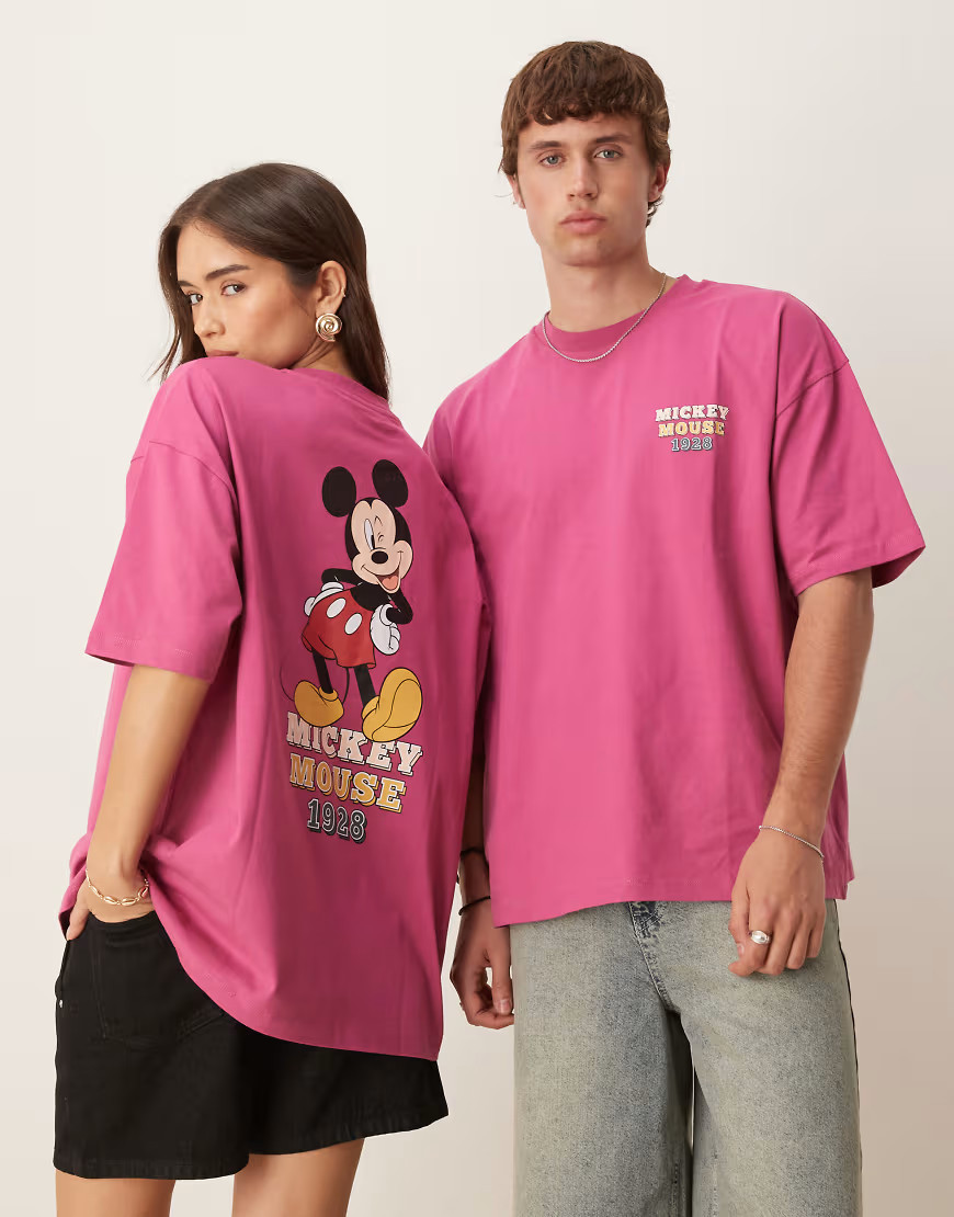 ASOS DESIGN Disney oversized t-shirt with Mickey print in pink | ASOS (Global)