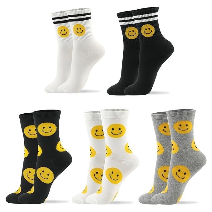 Women Cute Crew Socks | 4-6 Pairs Smiley Face Heart Character Design Novelty Bear Print Fun Graph... | Amazon (US)