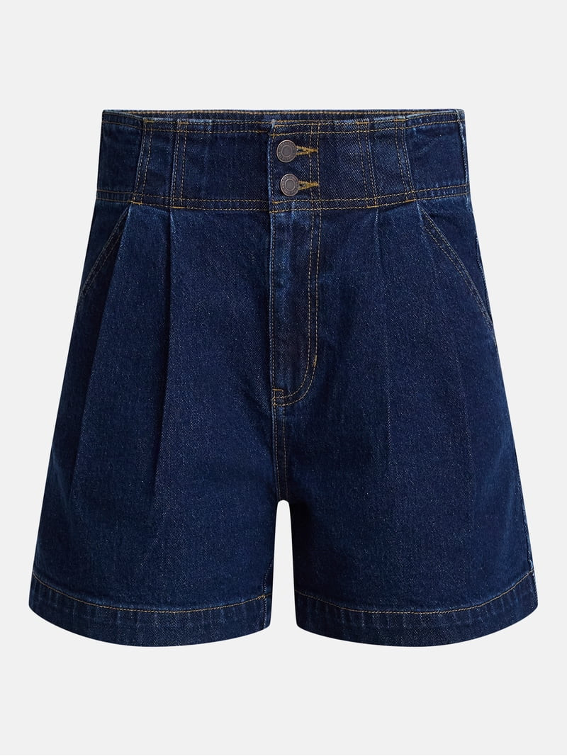 Time and Tru Women's High Rise Pleated Denim Shorts, 4.5" Inseam, Sizes 0-20 | Walmart (US)