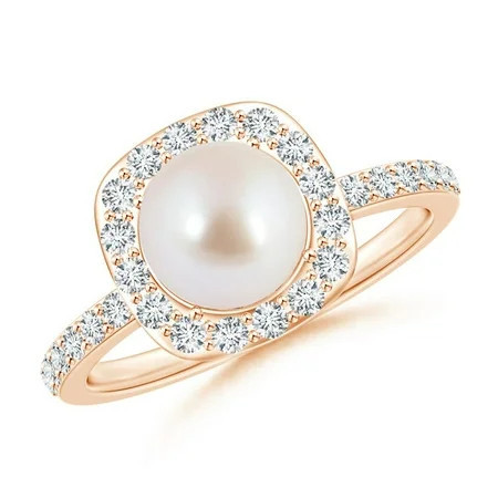 Angara Vintage Style Japanese Akoya Cultured Pearl and Diamond Halo Ring in 14K Rose Gold for Women | June Birthstone Jewelry for Her | Walmart (US)