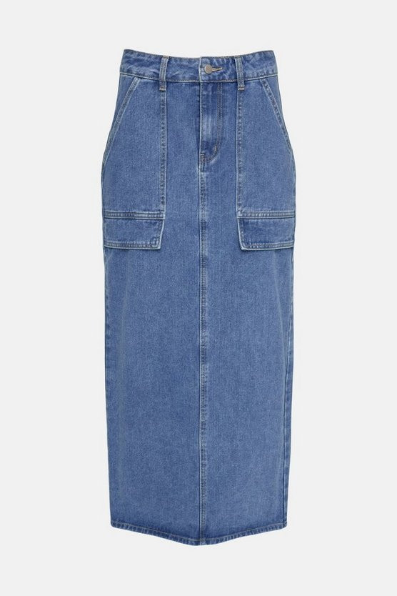 Denim Cargo Midi Skirt | Warehouse UK & IE
