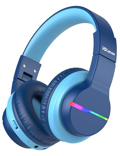 iClever BTH12 Kids Bluetooth Headphones,Colorful LED Lights Kids Headphones Wireless,74/85dBA Safe Volume,85H Playtime,Fast Charging,Bluetooth 5.2,Over Ear,Built-in Mic for iPad/Tablet/Airplane,Blue | Amazon (US)