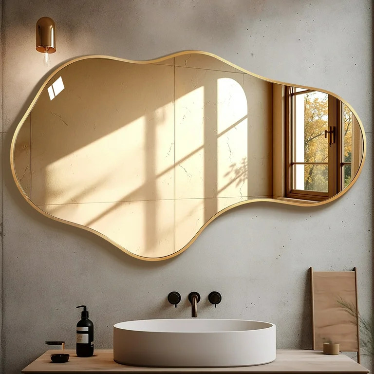 TEWLOSS Irregular Wall Mirror Decorative 36"x 22" Gold Bathroom Mirrors Metal Frame, Dolphin Shap... | Walmart (US)