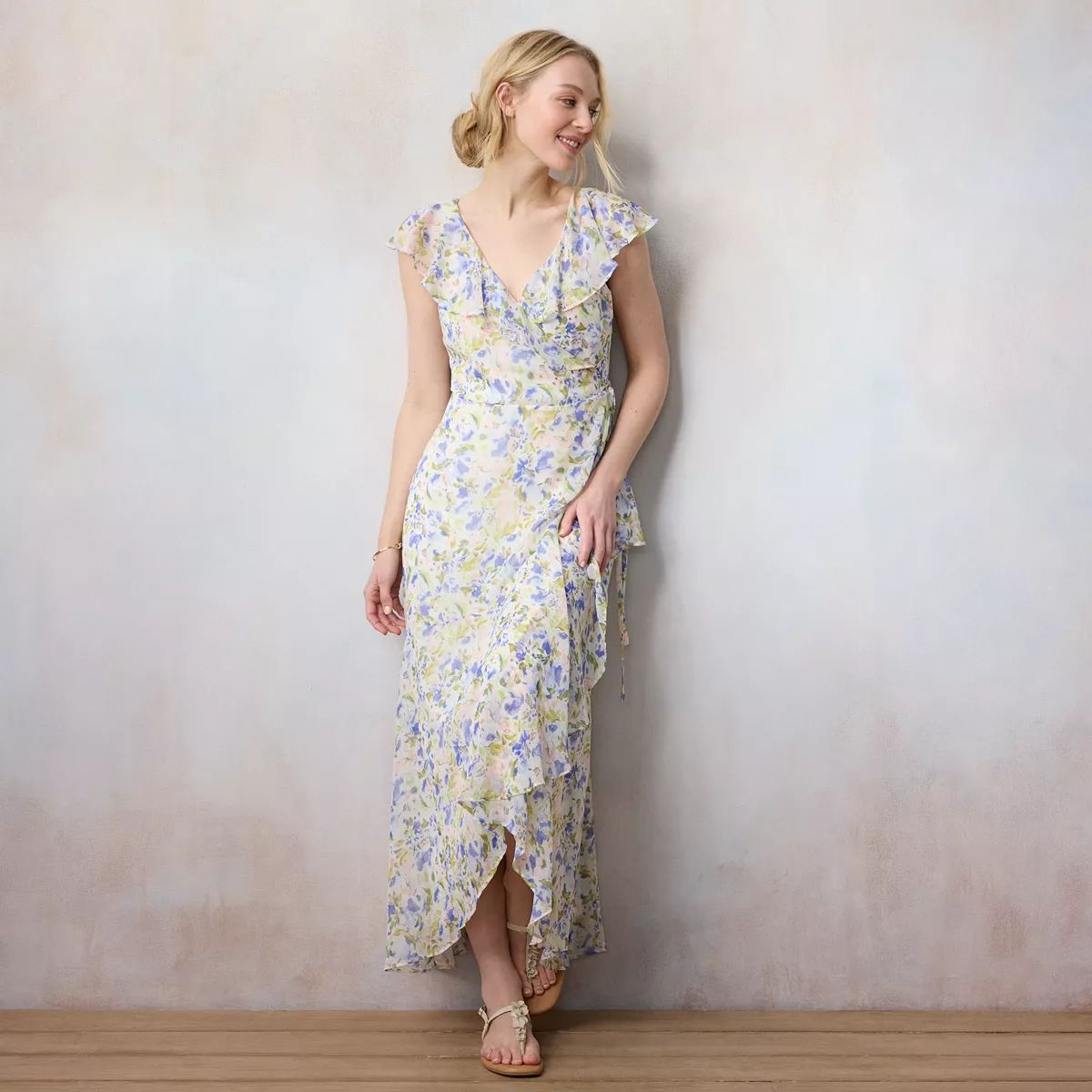 Women's LC Lauren Conrad Flutter Sleeve Tulip Wrap Maxi Dress | Kohl's