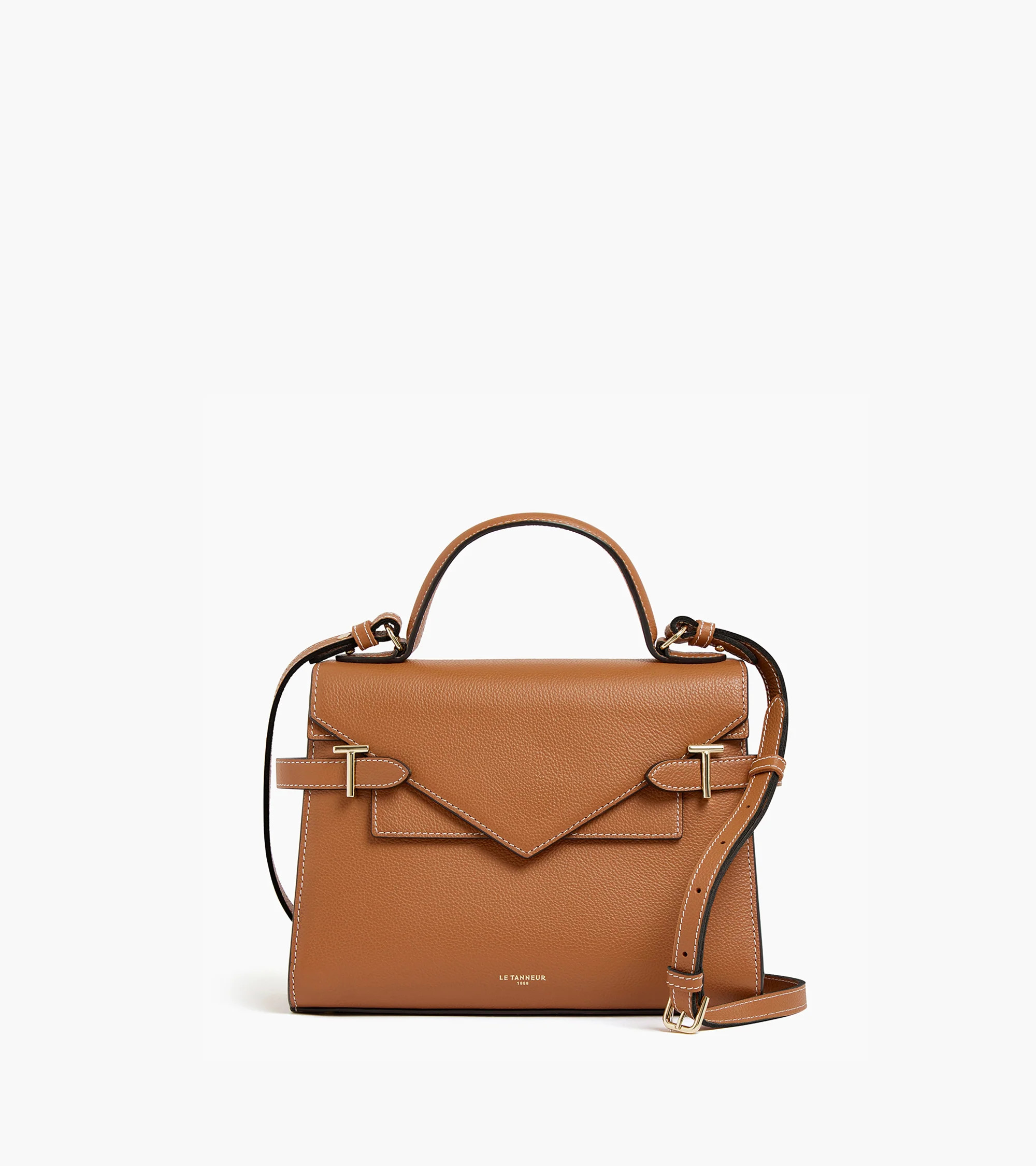 Emilie medium handbag with double flap in grained leather | Le Tanneur