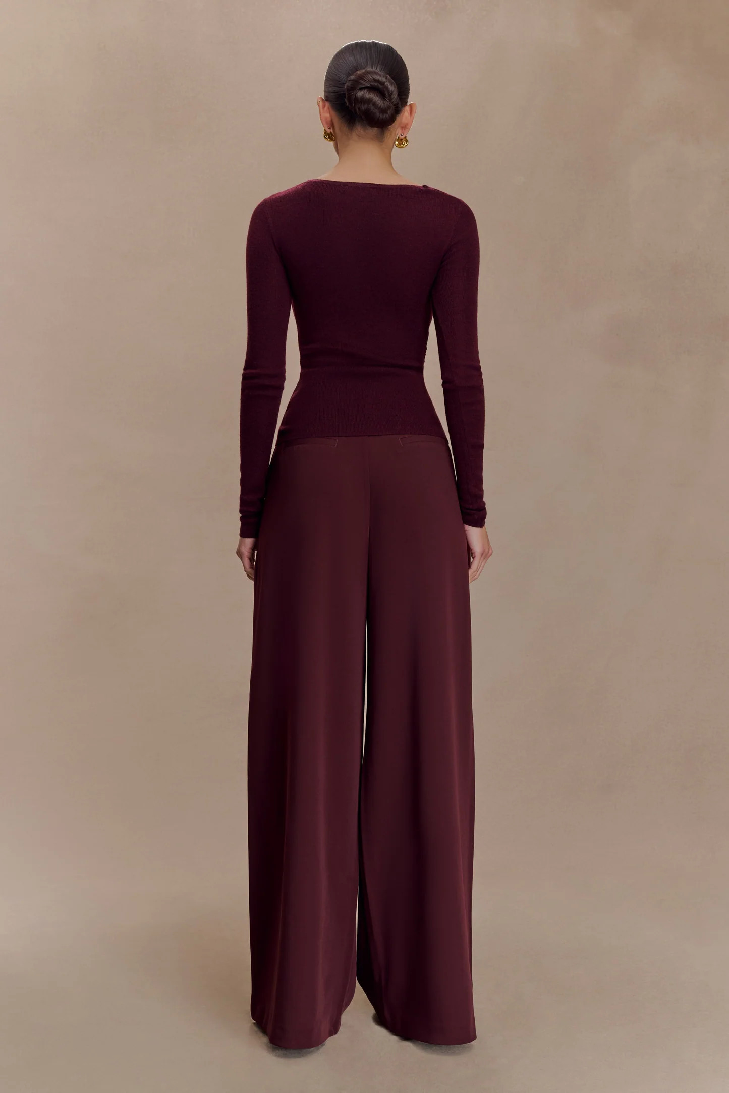 Draped Twist Knit Top - Wine | MESHKI US