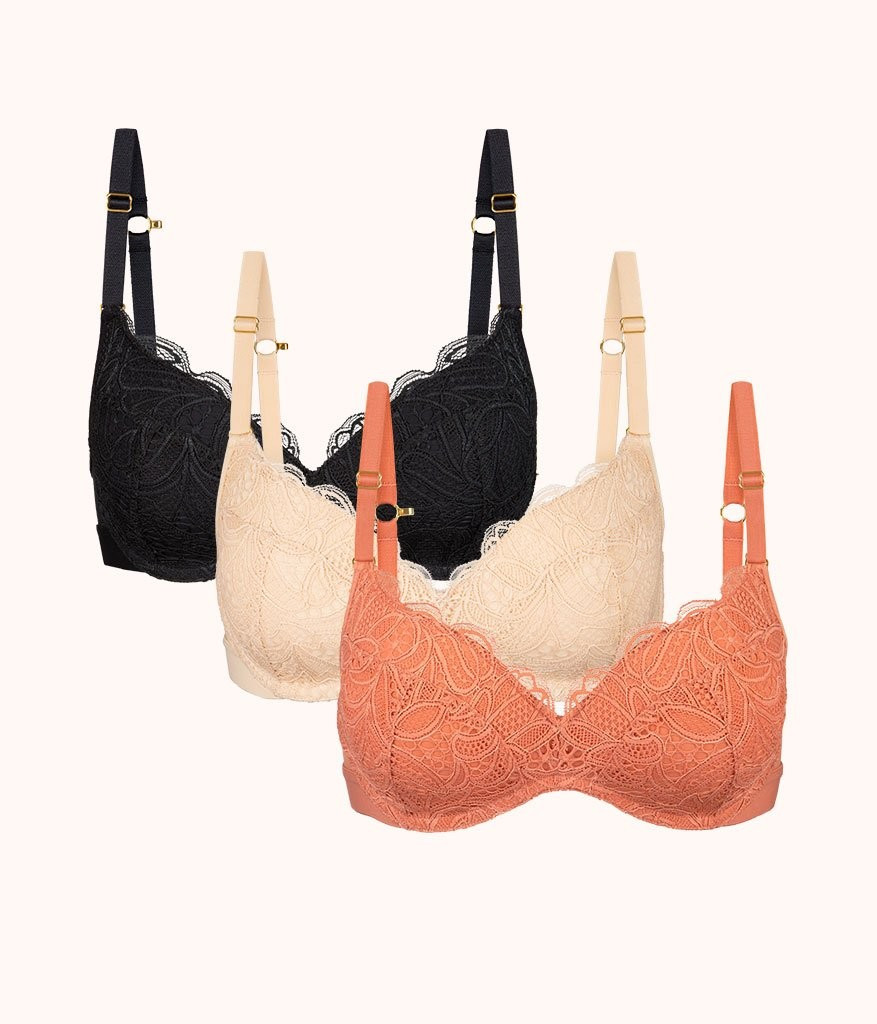 The Lace No-Wire Push-Up Trio: Terracotta/Jet Black/Toasted Almond | LIVELY
