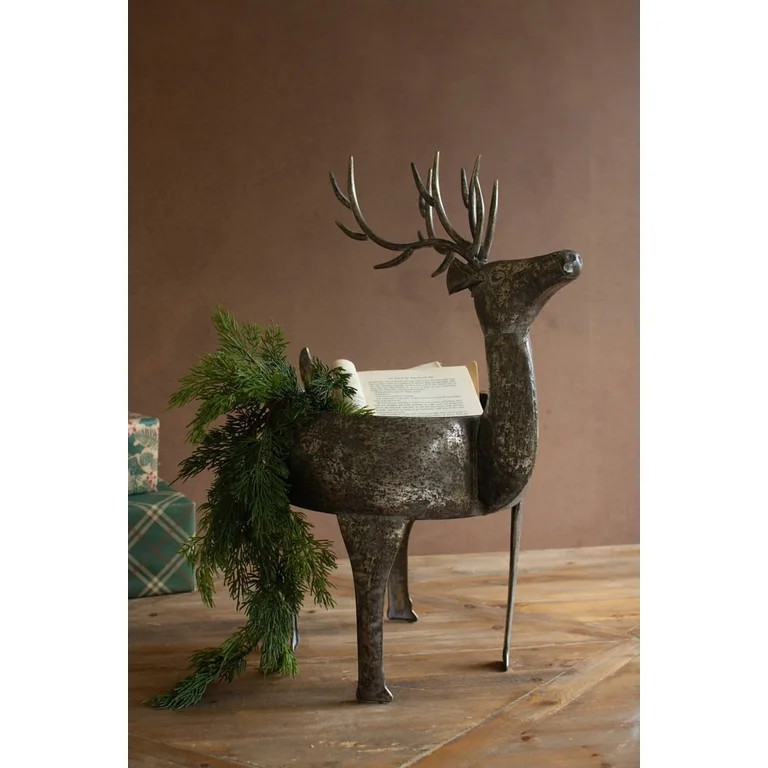 Kalalou Metal Reindeer Planter \u2013 Rustic Distressed Finish \u2013 Holiday Accent | Walmart (US)
