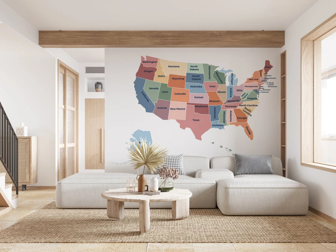 United States Map Educational Wall Decal Classroom Wall Decor Kids Wall Art Homeschool Pre-school... | Etsy (US)