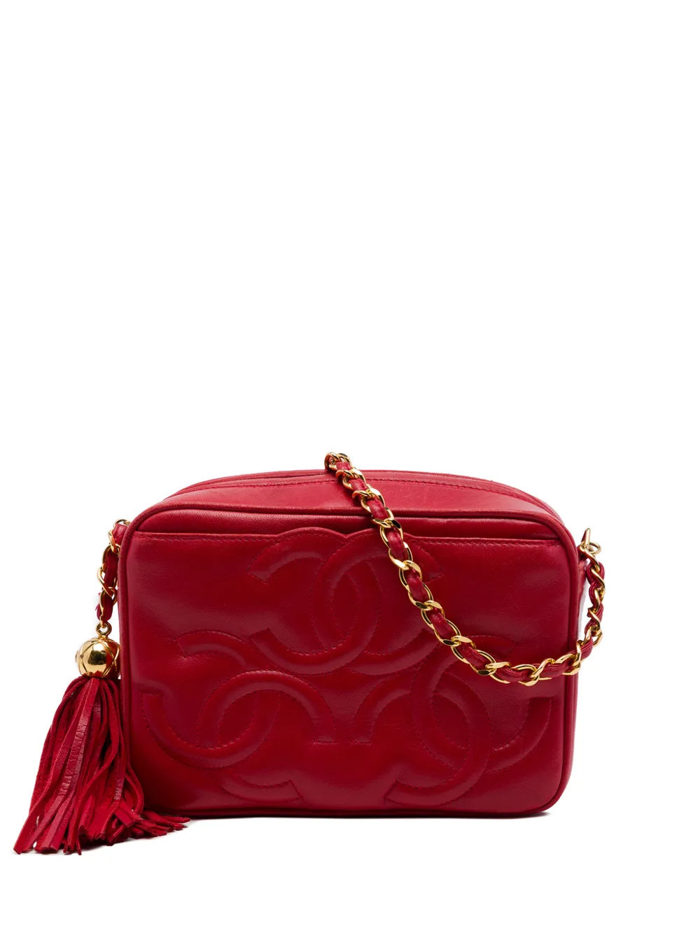 CHANEL Pre-Owned 1994-1996 Triple CC Lambskin Tassel Chain Camera Bag crossbody bag - Red | Farfetch Global