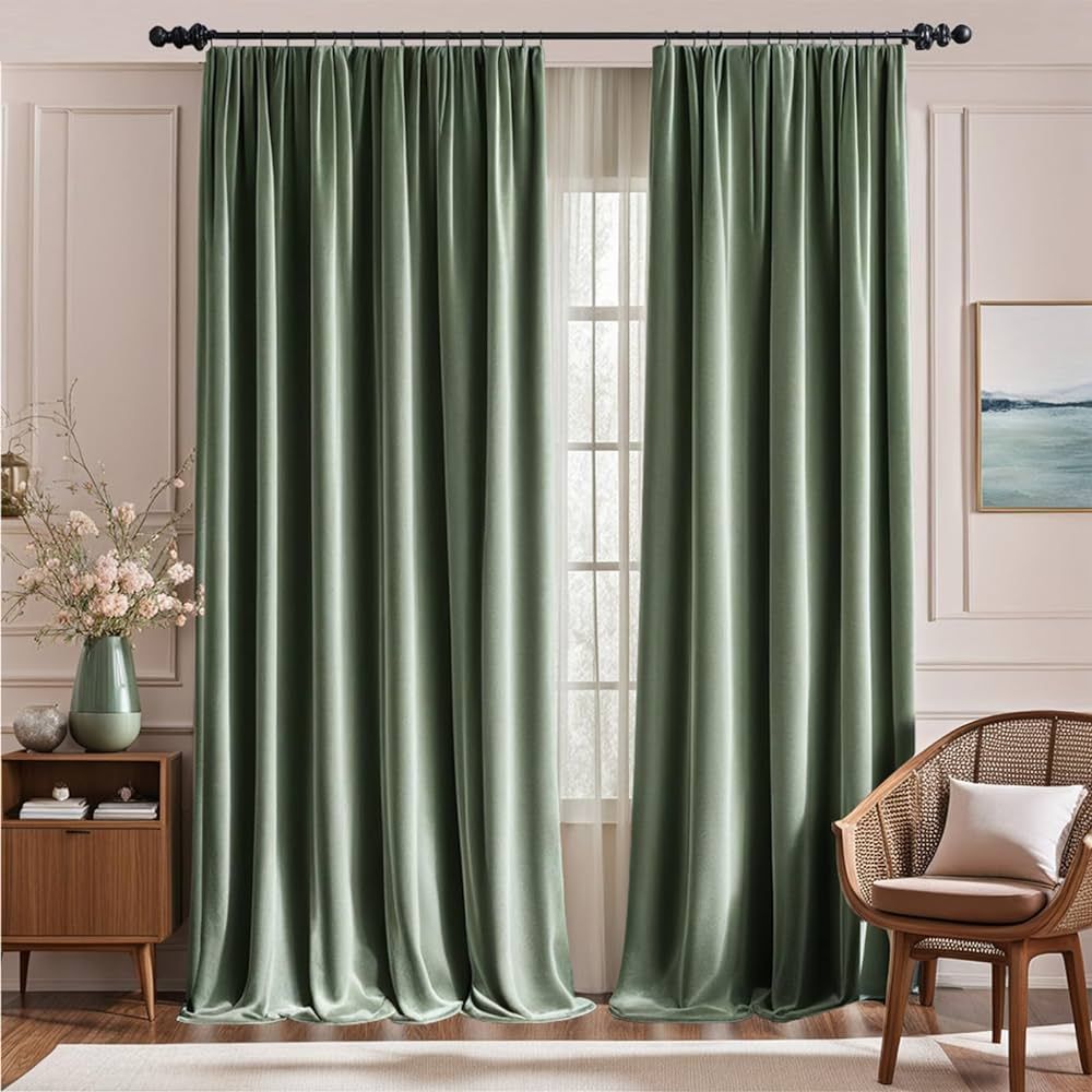 Lazzzy Blackout Velvet Curtains Green 84 inch Thermal Insulated Drapes for Dinning Room Darkening... | Amazon (US)