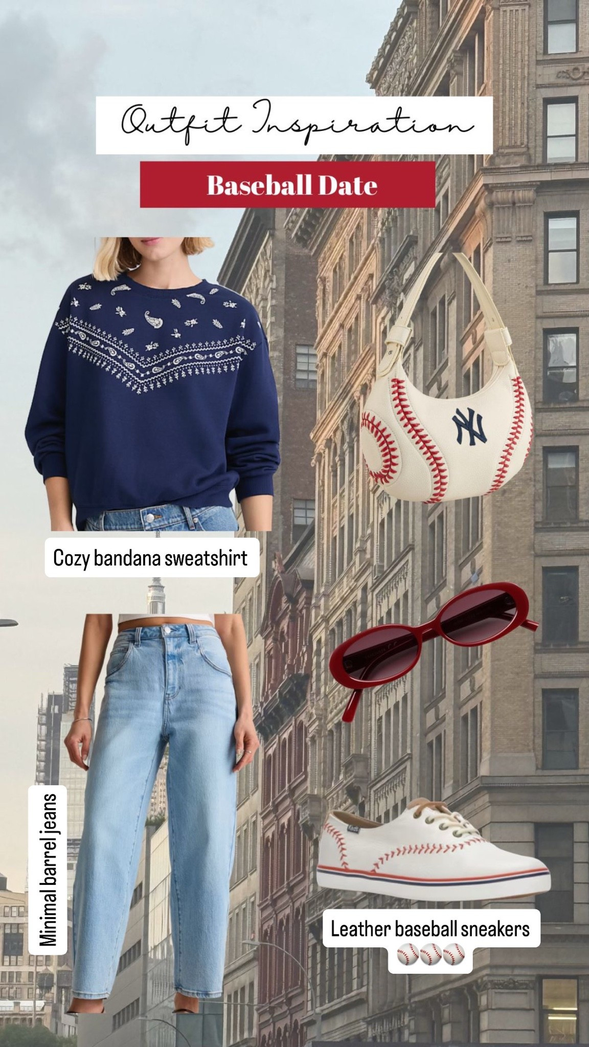 Yankees baseball date outfit 
Bandana print sweatshirt xs
Minimal bowing barrel jeans wearing 25 regular length 
Leather baseball shoes Keds owned & loved for 2 years size up 1/2

#LTKootd #LTKSaleAlert #LTKPetite