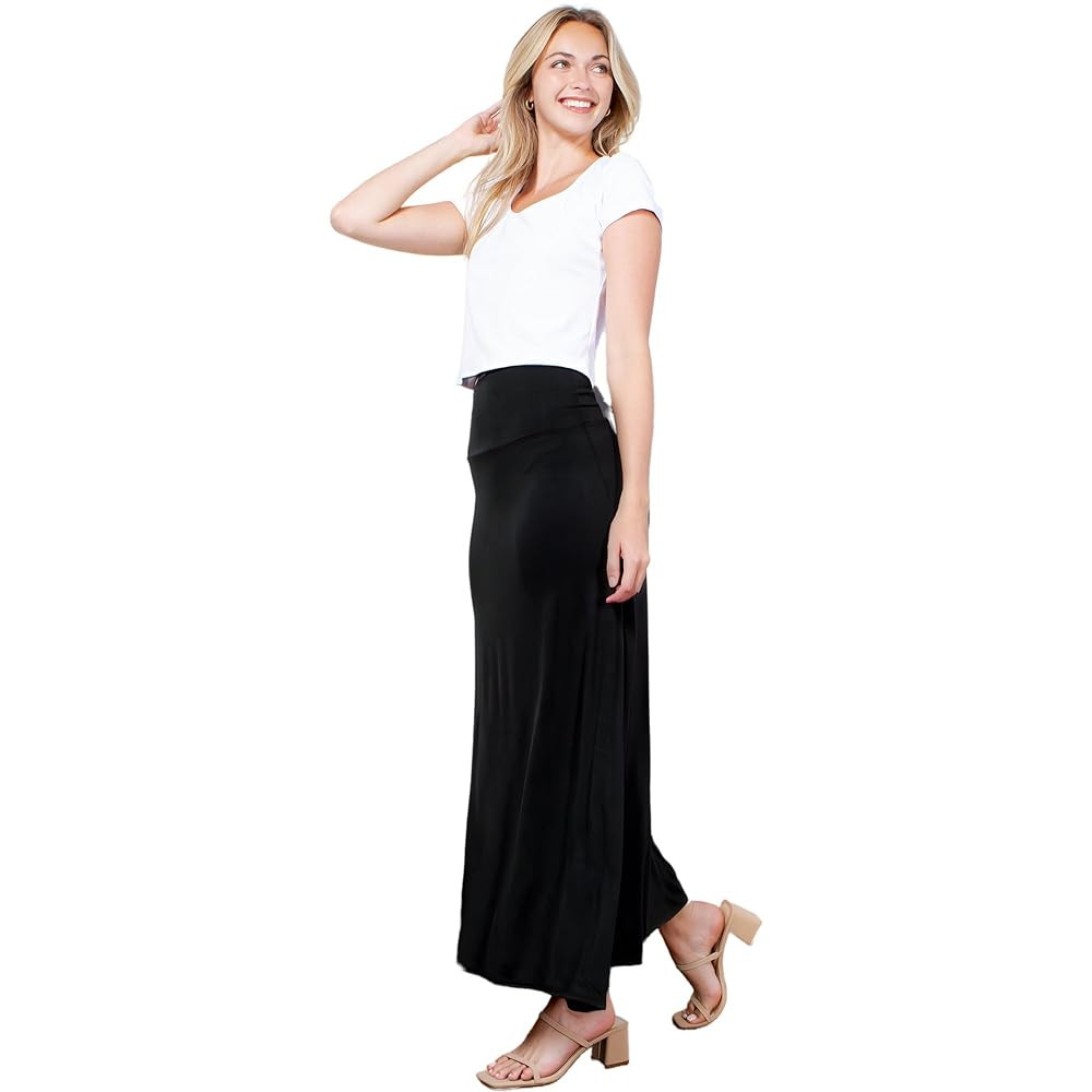 Azules Women's Maxi Skirt: Elegant, Soft, Stretchy Flowy Rayon Boho, High Waist Fold Over – Ver... | Amazon (US)