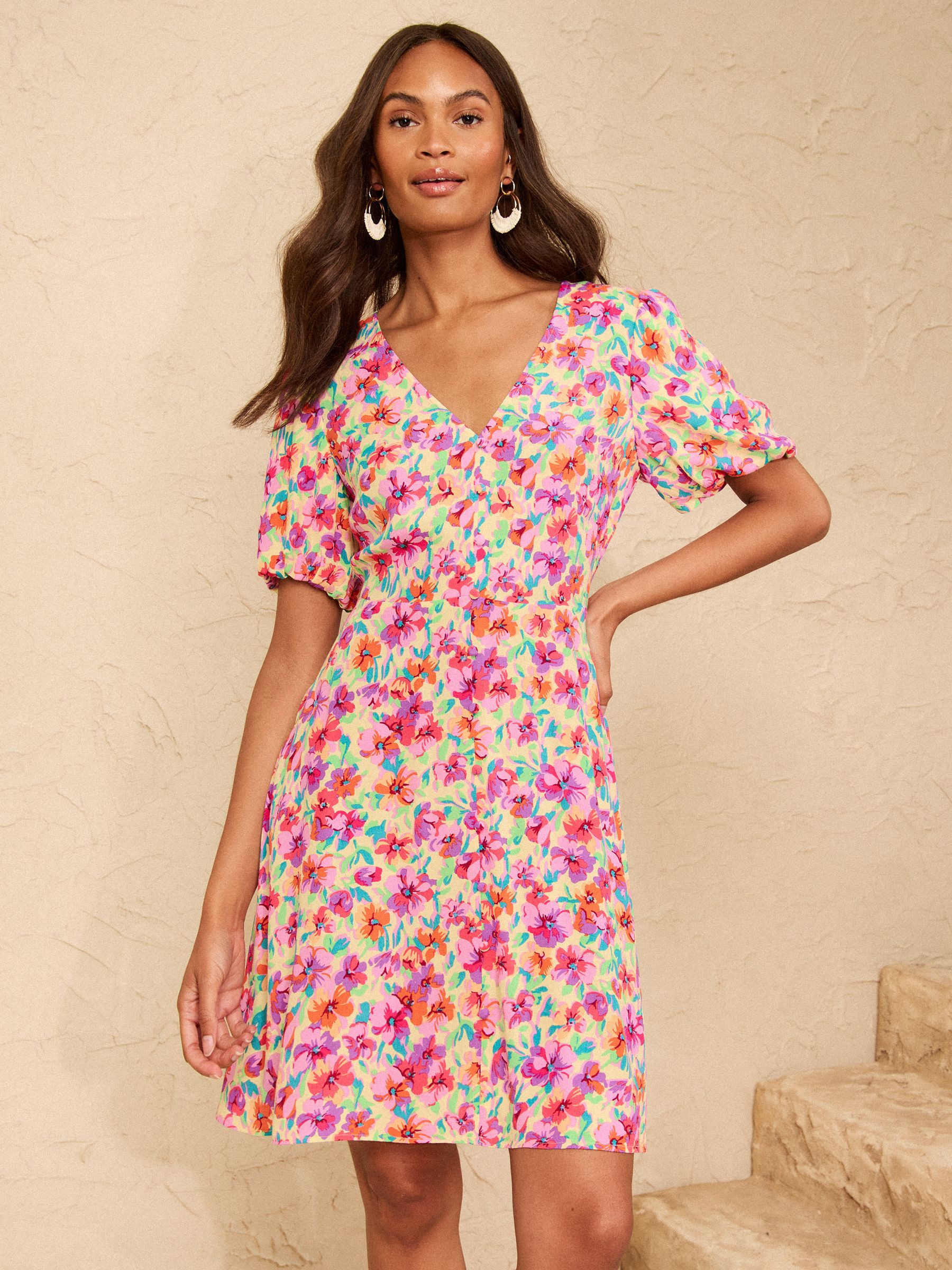 Love & Roses Love & Roses Yellow Floral Button Down Puff Sleeve Mini Dress | Next US