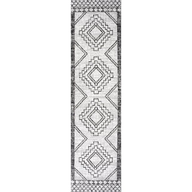 2'x10' Marokko Diamond Medallion Indoor/Outdoor Runner Rug, Ivory/Black - JONATHAN Y | Walmart (US)