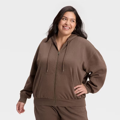 Women's Zip-Up Hoodie Sweatshirt - Universal Thread™ Brown L | Target