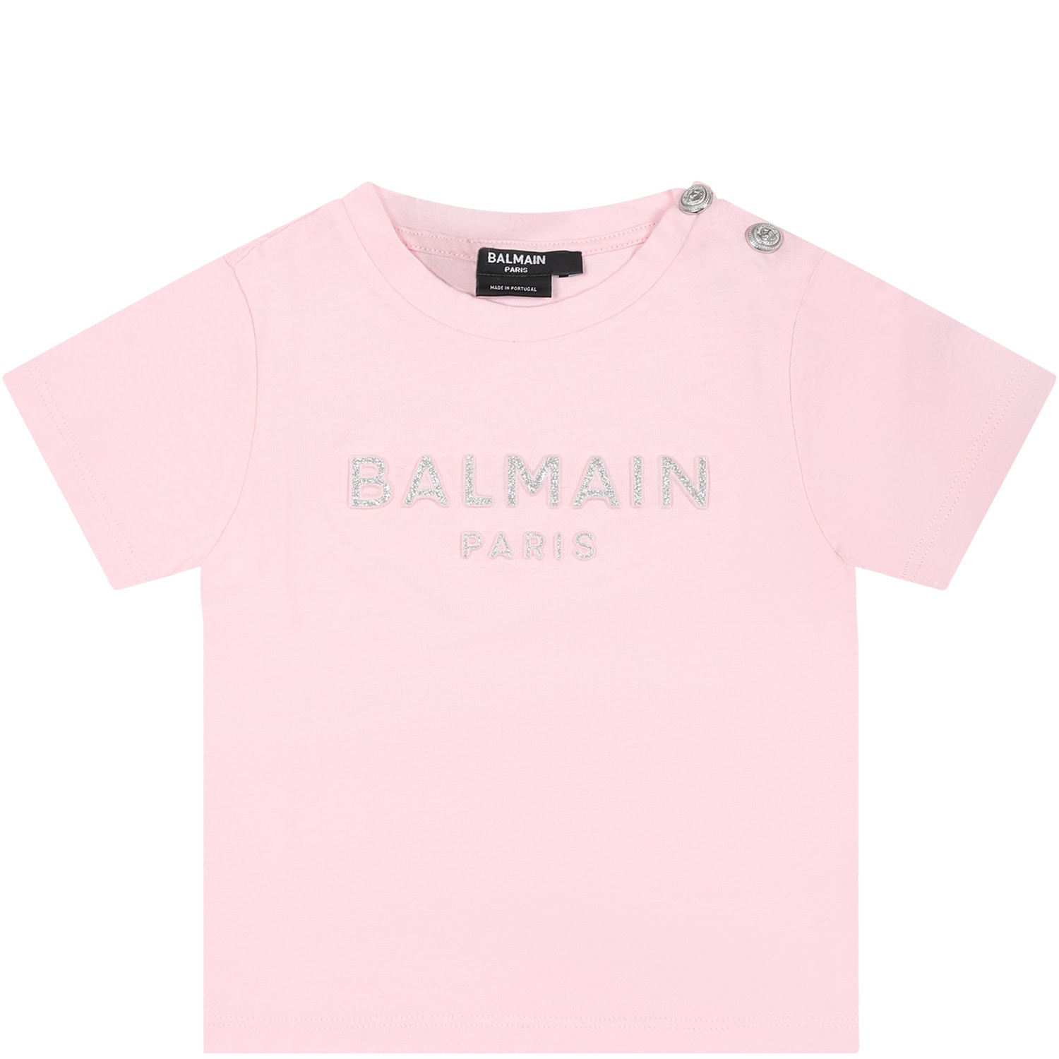Balmain Pink T-shirt For Baby Girl With Logo | Italist.com US