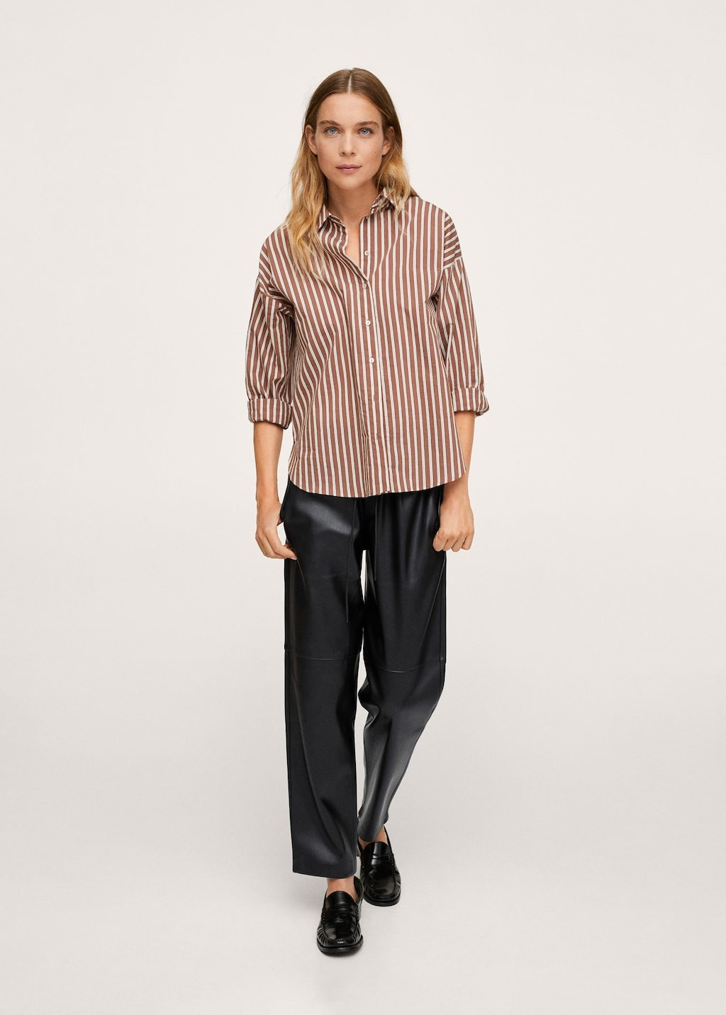 Leather-effect elastic waist trousers | MANGO (US)