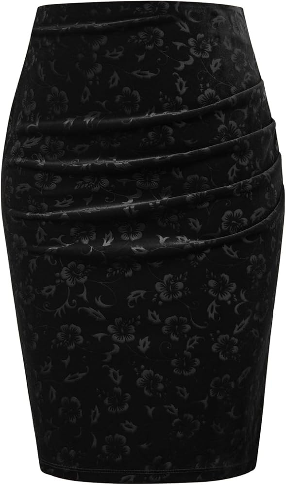 GRACE KARIN Womens Elegant Ruched Skirts Satin Knee Length Slim Fit Business Skirt | Amazon (US)