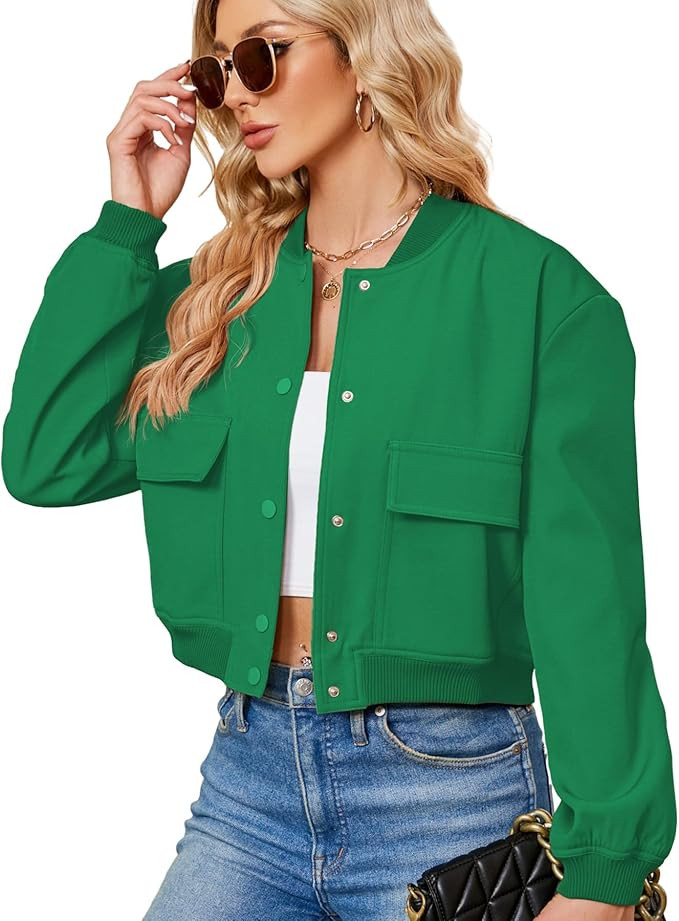 Zando Bomber Jacket Women 2026 - Short Cropped Jacket Women Button Down Long Sleeve Casual Varsit... | Amazon (US)