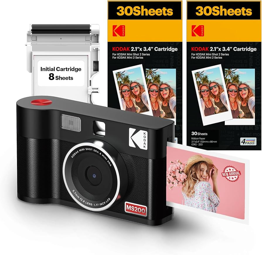 KODAK Mini Shot 2 ERA 4PASS 2-in-1 Instant Camera and Photo Printer (Black, Mini Shot 2 ERA, Came... | Amazon (US)