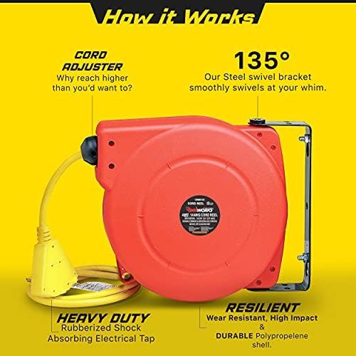 ReelWorks Extension Cord Reel Retractable, 14AWG x 40' Ft 3C SJT, Wall Mount Kit, 3 Outlet/Triple... | Amazon (US)