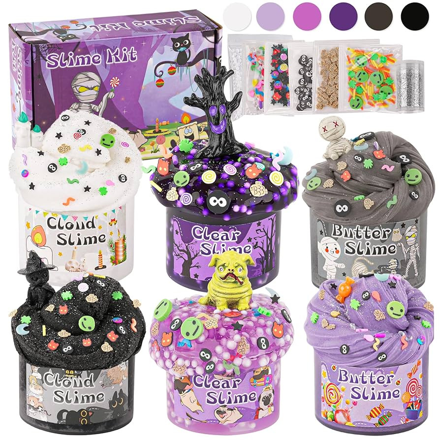 LAWOHO 6 Packs Halloween Slime Kit - Cloud, Butter & Clear Slime, Slime for Kids with Spooky Slim... | Amazon (US)