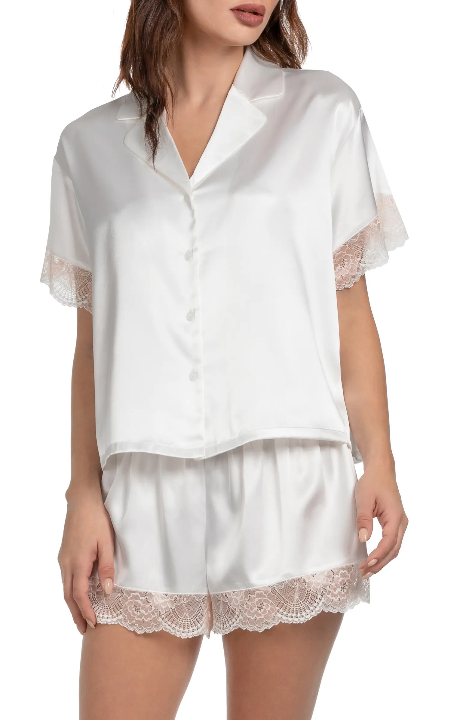 Janelle Lace Trim Satin Pajamas | Nordstrom