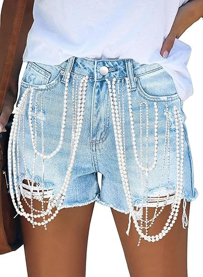 JMITHA Women's High Waisted Denim Shorts Distressed Raw Edge Stretch Denim Jean Shorts | Amazon (US)