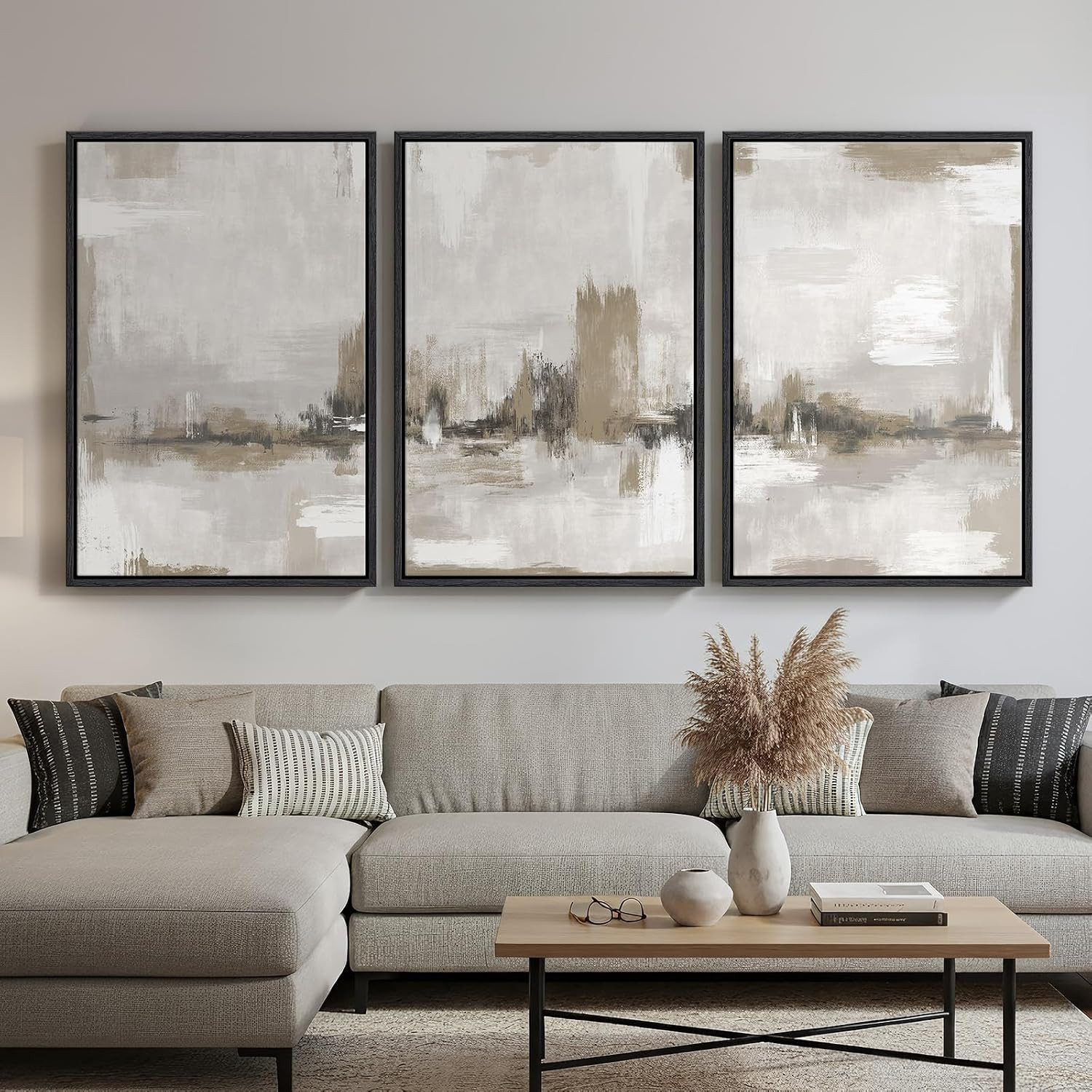 3 Piece Large Framed Neutral Abstract Wall Art for Living Room, 24x36 Inch | Amazon (US)