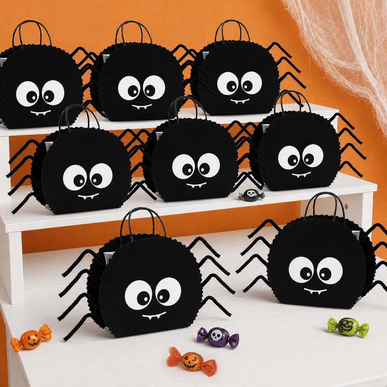 Cheerland Halloween Spider Party Favors Gift Bag With Straw Legs Trick Or Treat Bags Black Halloween Goodie Bags Spooky Theme Cute Birthday Party Decorations Candy Gift Bday Supplies (Pack Of 8) | Amazon (US)