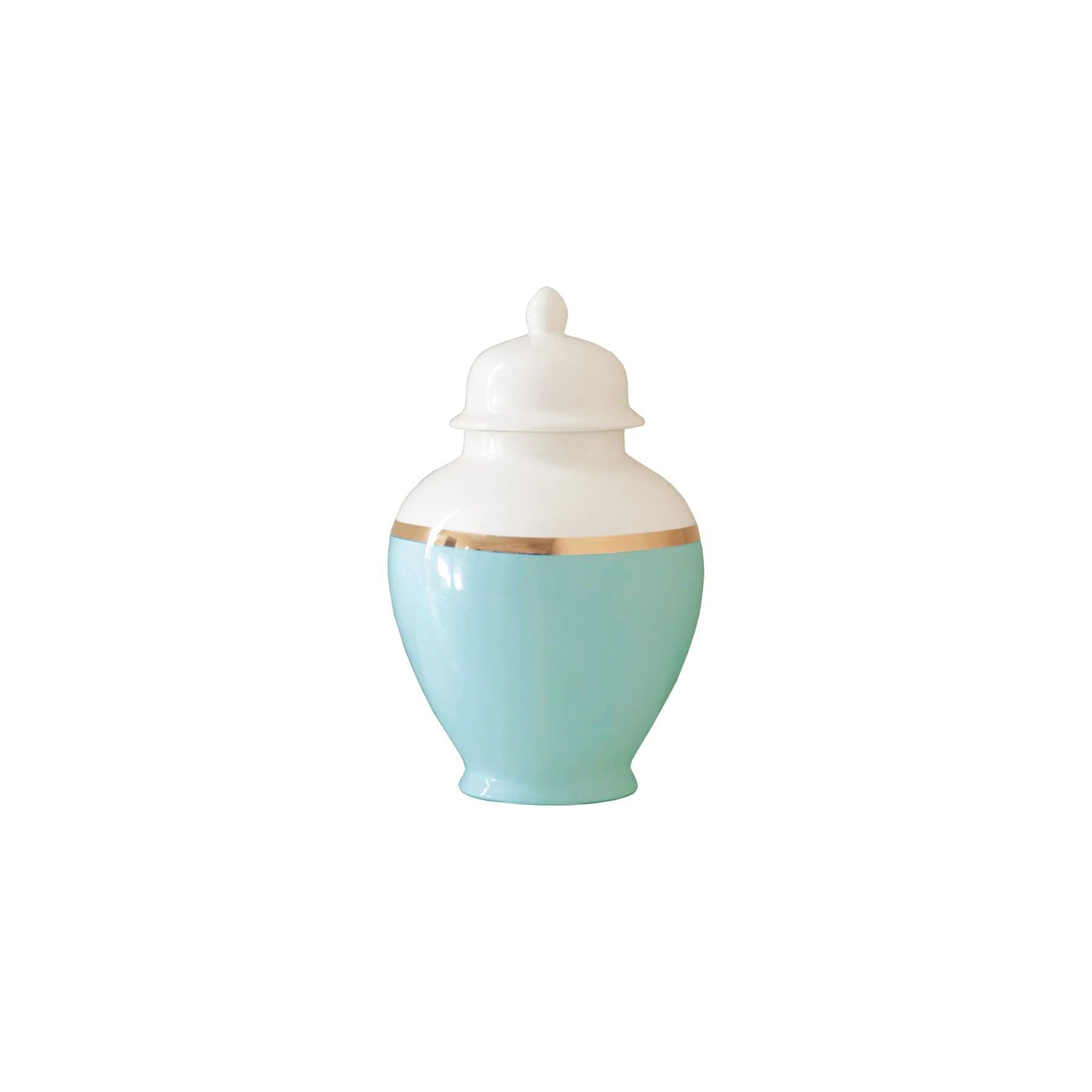 Robin's Egg Blue Color Block Ginger Jar with Gold Accent | Ruby Clay Company