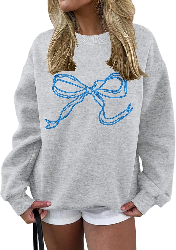 Amazon.com: SHBECYDE Women Oversized Sweatshirt Bow Crewneck Long Sleeve Fleece Pullover Top Clea... | Amazon (US)