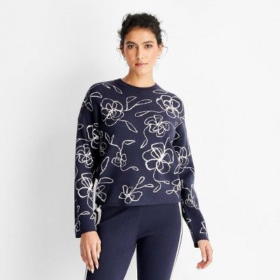 Women's Crewneck Sweater - Future Collective Navy Blue Floral S | Target