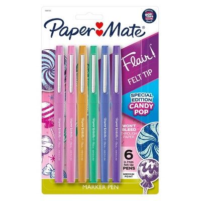 6pk Marker Pens Flair Medium Tip .7mm Candy Pop Colors - PaperMate | Target