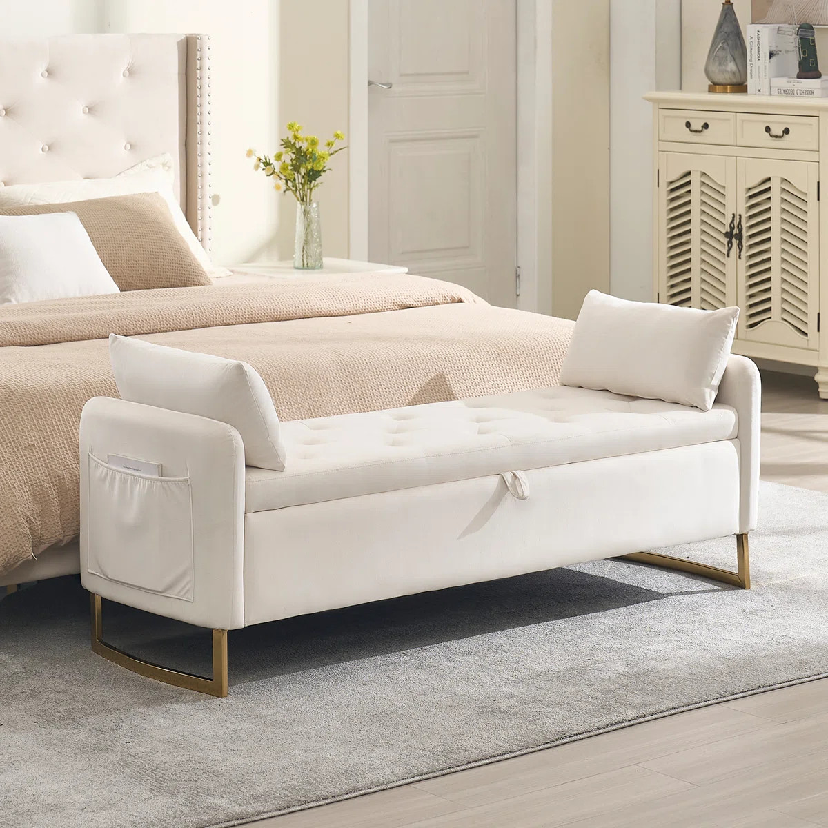 Soraiya 65'' Upholstered Storage Bench With Two Pillows | Wayfair North America