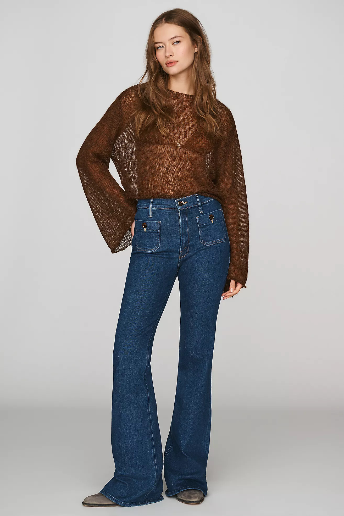 MOTHER The Patch Pocket Doozy Mid Rise Flare Jeans | Anthropologie (US)