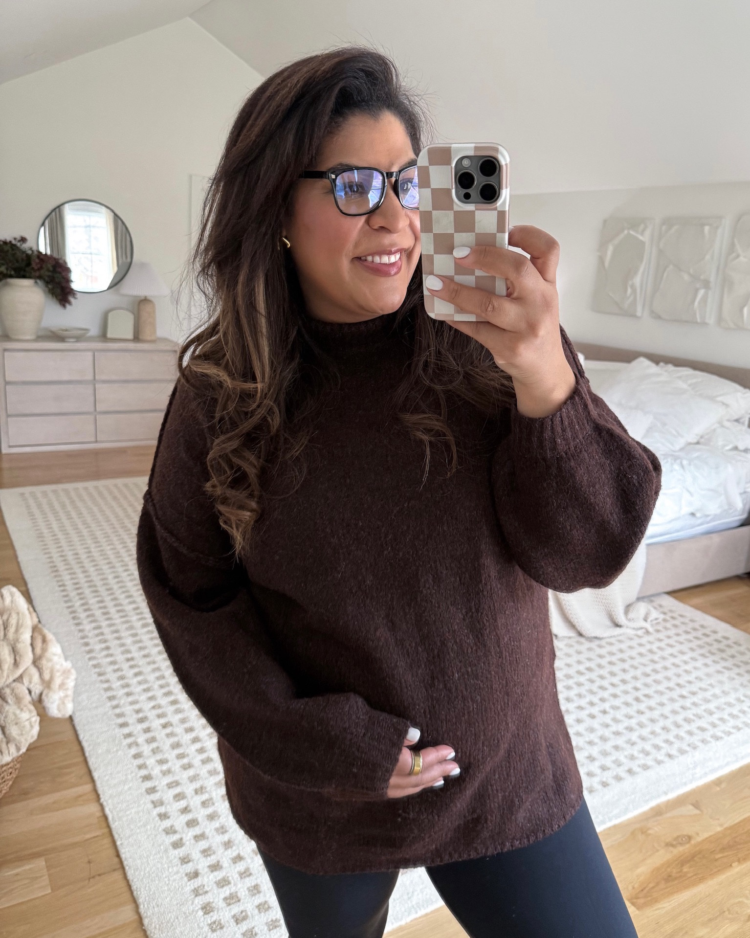 The perfect blue light glasses for a full day of computer work!  I’m 5’9” size 12/XL & 23 weeks pregnant wearing a size XL in sweater & L in leggings

#LTKootd #LTKBump #LTKMidsize
