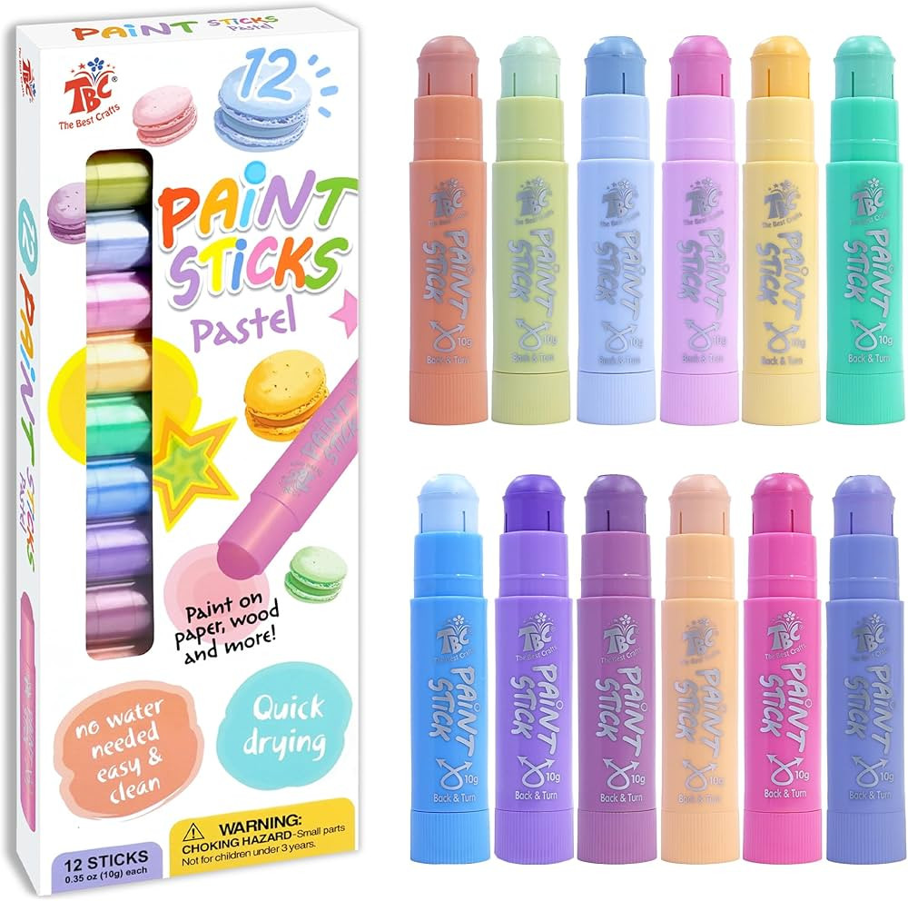 TBC The Best Crafts Paint Sticks, 12 Colors Pastel, Washable Paint, Non-toxic, Tempera Paint Stic... | Amazon (US)