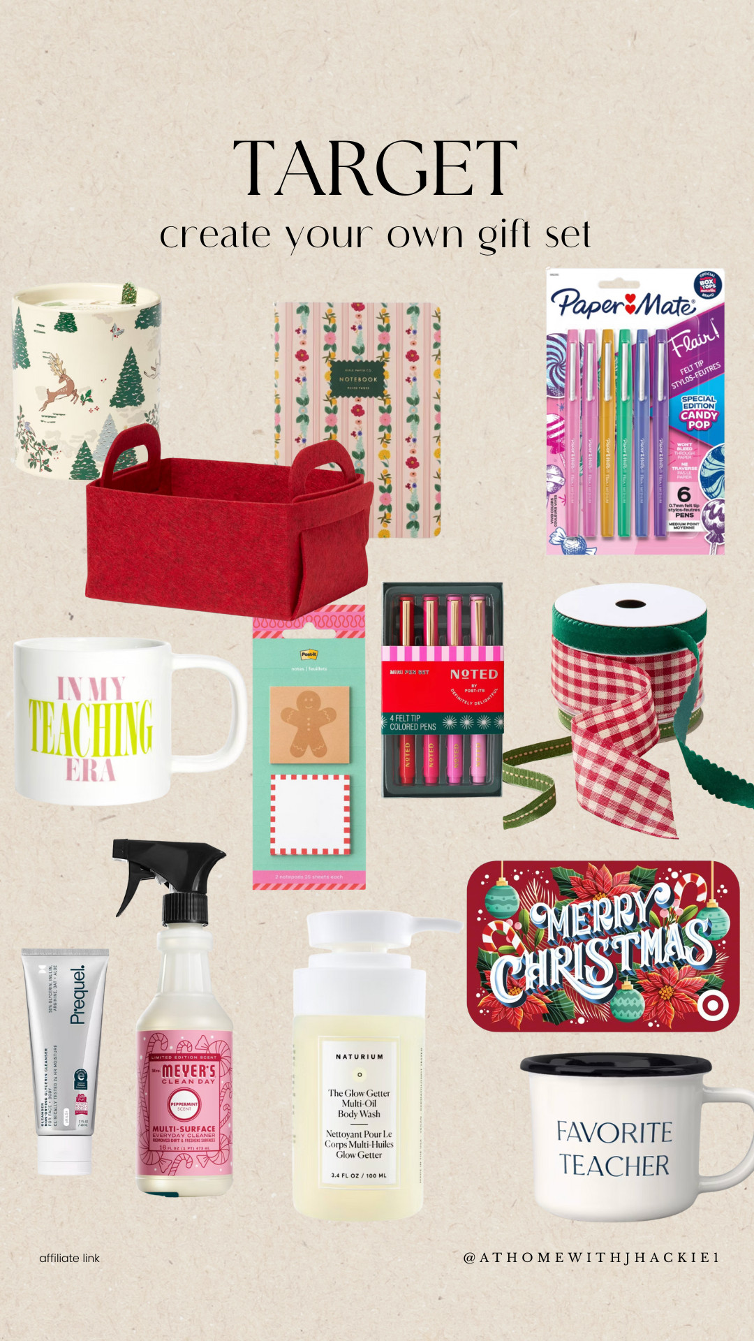 Target teacher gifts, teacher gift ideas, holiday gift basket ideas, target flair pens, holiday notebook, festive gift basket, paper mate flair candy pop, mrs meyers peppermint cleaner, naturium body wash, prequel skin barrier repair, holiday ribbon target, gingerbread sticky notes, favorite teacher mug, create your own gift set target, affordable teacher gifts 

 

#LTKGiftGuide #LTKHoliday #LTKSeasonal
